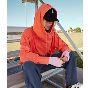 Free People Red Hot Shot Hooded Layer Mandarin Red Workout Hoodie Sweatshirt